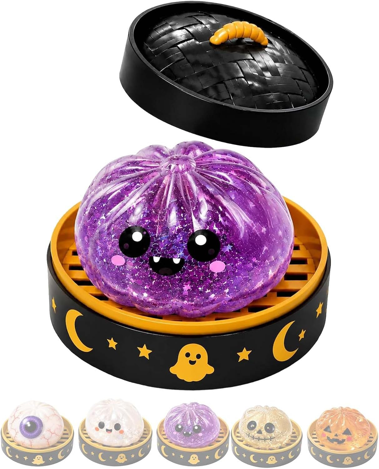 Halloween Spooky Ghost Dumpling,Colorful Dumplings Stress Balls with Food Steamer (Orange)