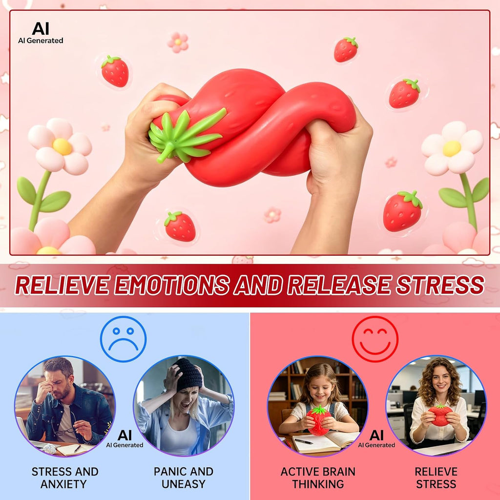 1Pcs 5.11 Inches Giant Strawberry Squishy,Strawberry Stress Ball(Red | Sensory Fidget Giant,Fruit Realistic Slow Rise Pressure Relief Toy,Adults Kids Gifts Party Favor