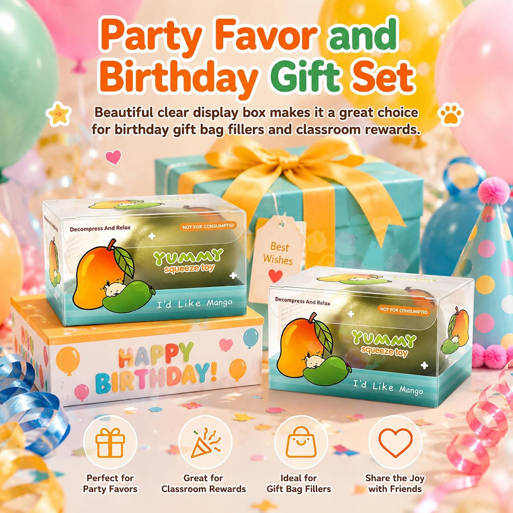 2Pcs Crunchy Mango Squishy Toy Slow Risin Sensory Stress Ball Desk Fidget | Soft Crunchy Slow Rebound Sensory Squeeze Ball for Focus Anxiety Relieffor Party Favors Birthday Gifts Kids Adults
