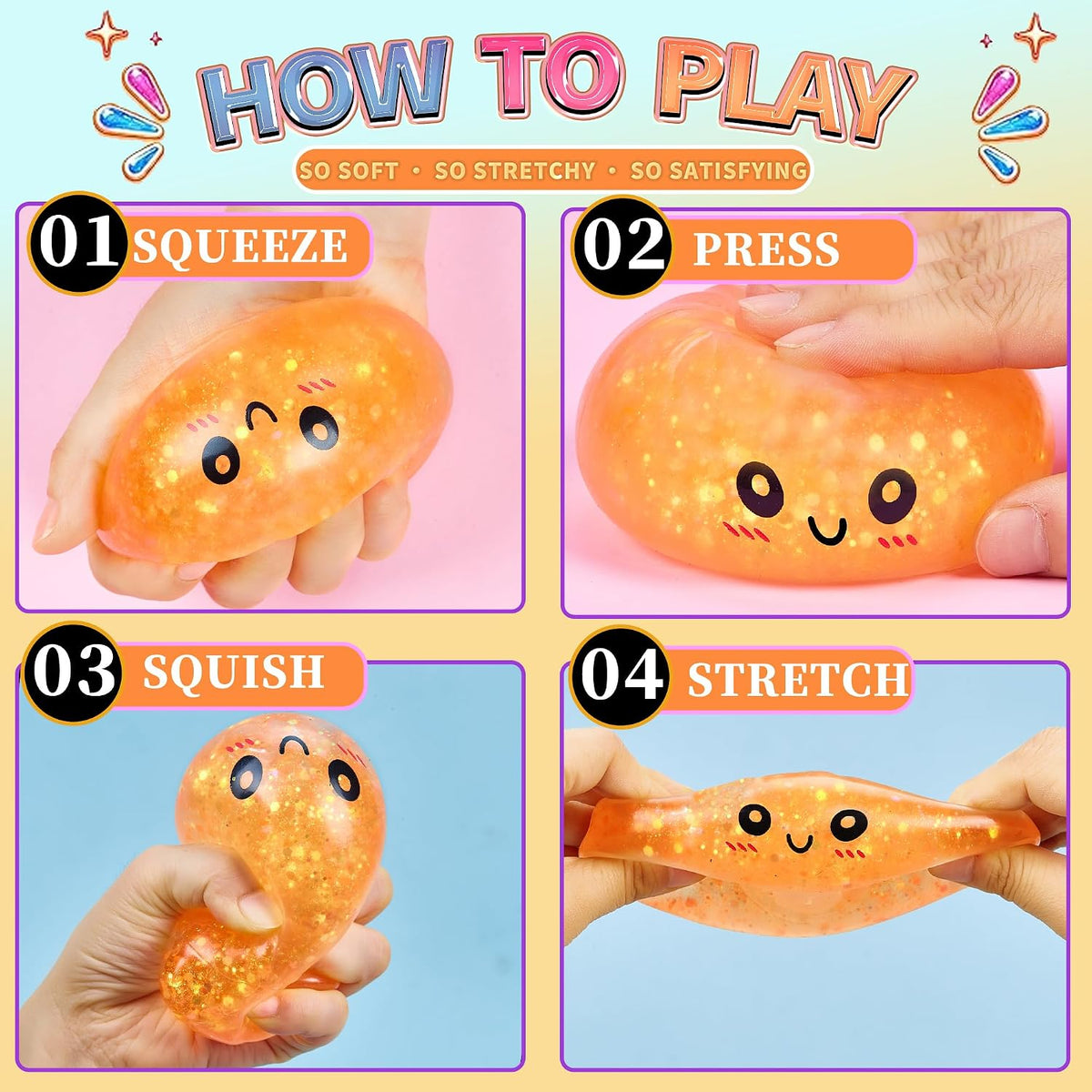 Squishy Toy Mystery Box with 6 Random Colors, Slow Rising Squeeze Toy,Cute Food Shaped Sensory Fidget Toy for Adult Anxiety Relief,Party Favors & Birthday Present (Colorful 6-D)