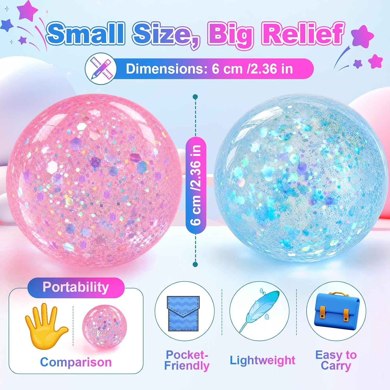 2 PCS Coconut Oil Squishy, Shapeable No Rebound Stress Relief Ball, Fun Sensory Fidget Toy, Study Work Relaxation Desk Decor, Fun Anxiety Gift for Adults & Kids(Blue+Pink)