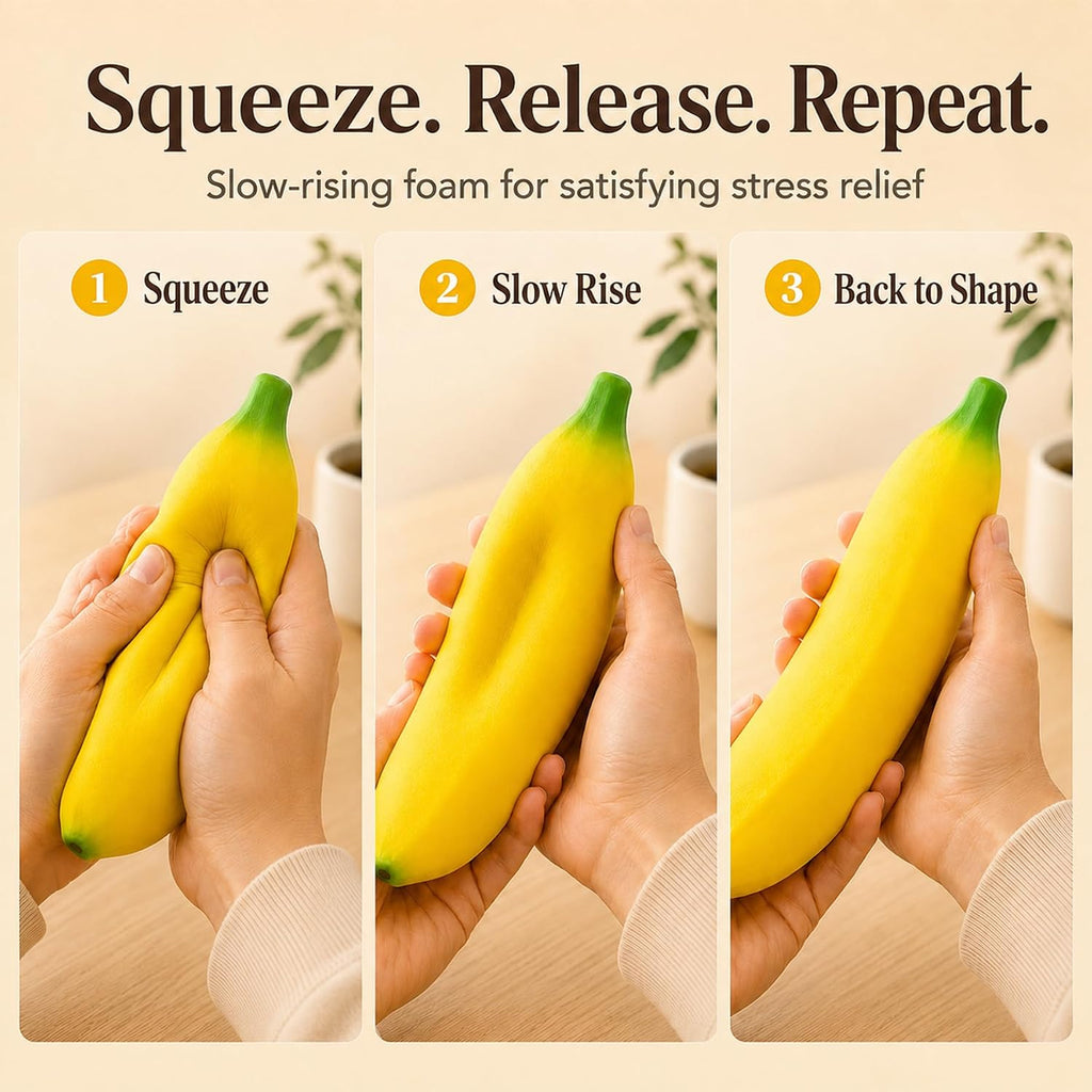 Banana Squishy Toy 2026 New Giant 7 Inch Jumbo PU Foam Stress Relief Toy | Soft Banana Squishy Jumbo Toy. Durable PU Foam Giant Stress Relief Toy for Work, Daily Relaxation & Anxiety.