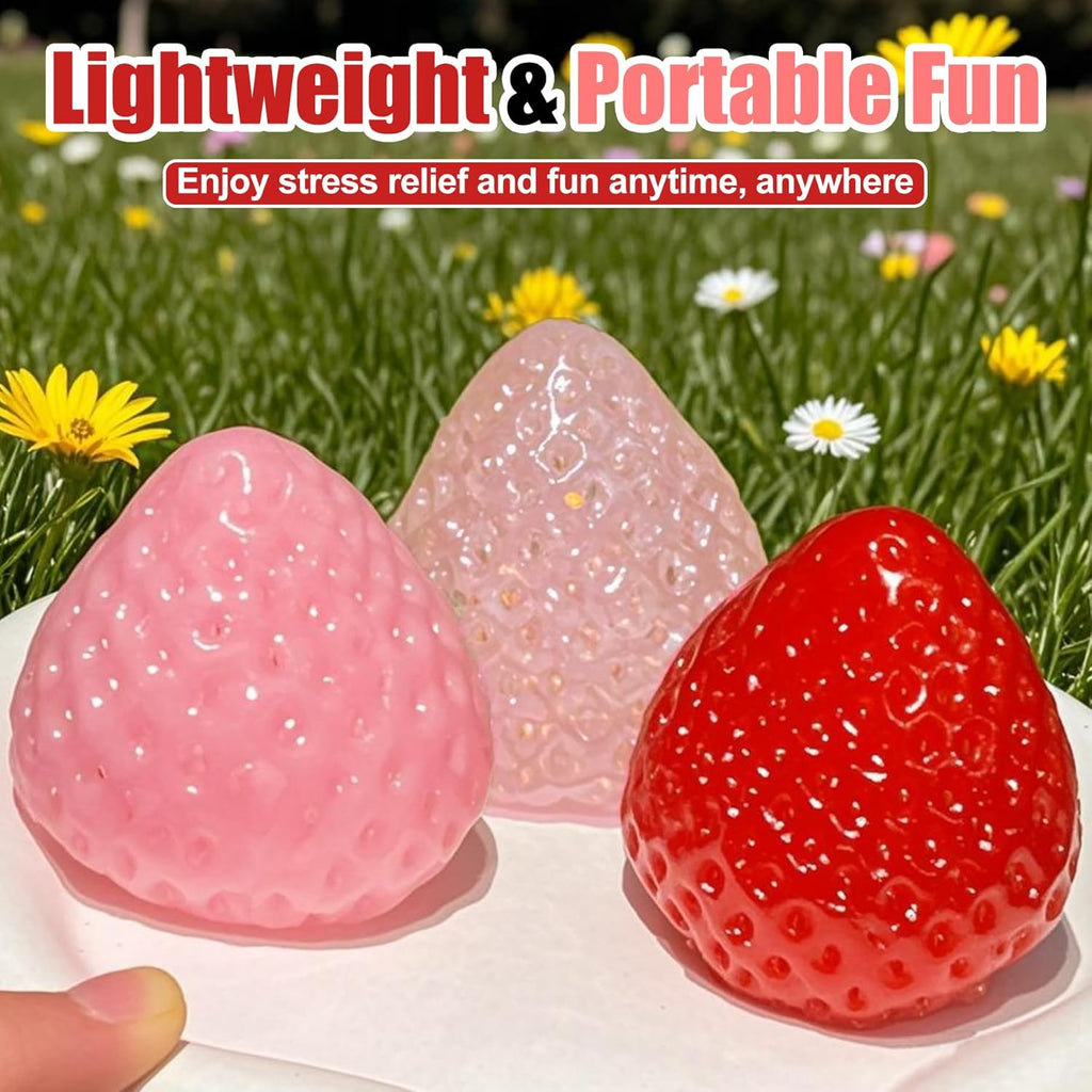3Pcs Big Taba Squishies Strawberry, Cute Strawberry Squeeze Toys | Upgrade Fruit Squishies, Kawaii Sticky Stress Toy, Clear Fidget Toys, Valentines Gift for Kids, Girls Birthday Gift Ideas