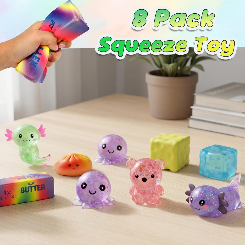 8Pack Squishy Fidget Toys for Kids Adults, Slow Rising Sensory Squeeze Toys | Soft Dumpling Squishy, Butter/Cheese Squishy, Fidget Toys Party Favors, Birthday Gifts, Classroom Prizes