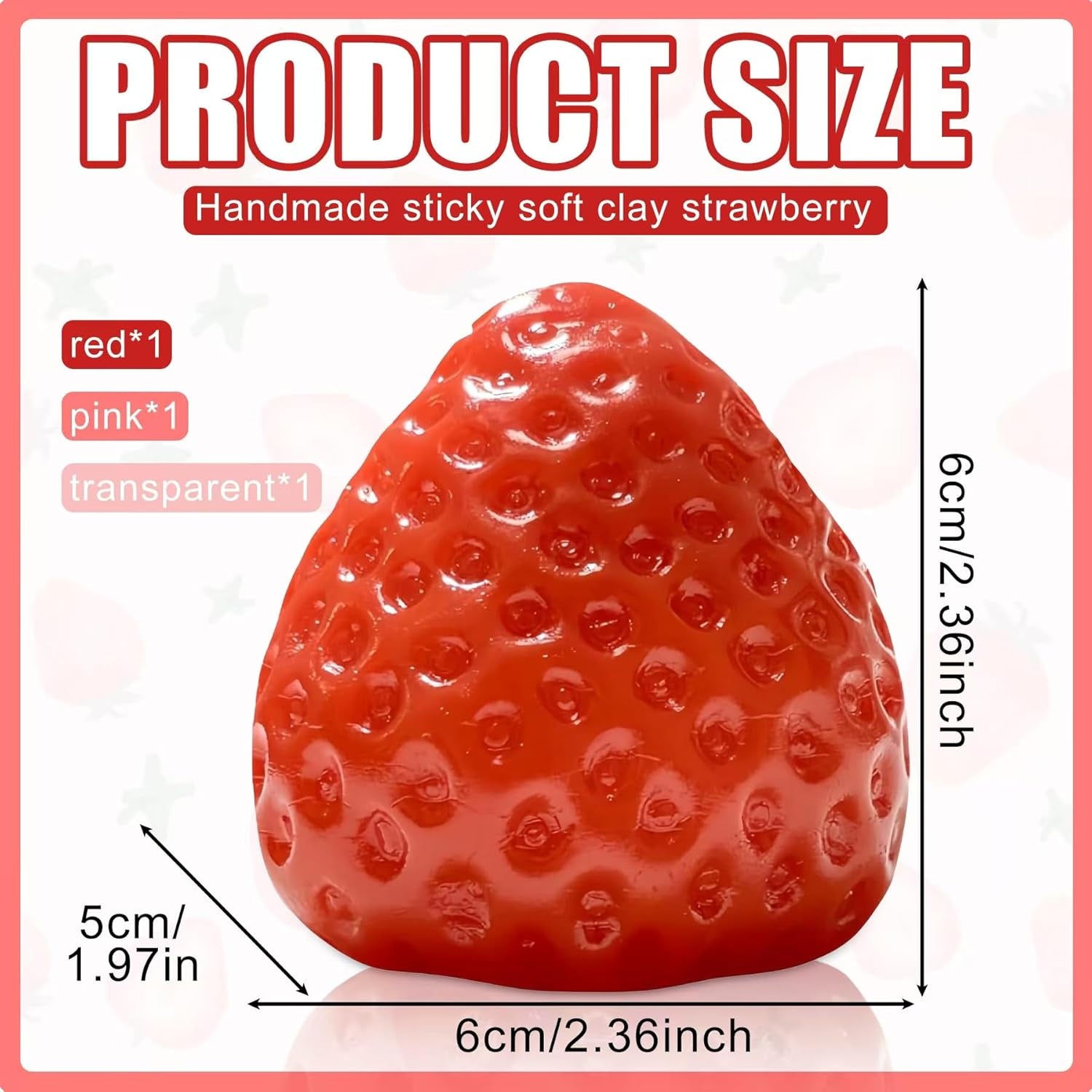 3Pcs Big Taba Squishies Strawberry, Cute Strawberry Squeeze Toys | Upgrade Fruit Squishies, Kawaii Sticky Stress Toy, Clear Fidget Toys, Valentines Gift for Kids, Girls Birthday Gift Ideas
