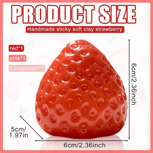 3Pcs Big Taba Squishies Strawberry, Cute Strawberry Squeeze Toys | Upgrade Fruit Squishies, Kawaii Sticky Stress Toy, Clear Fidget Toys, Valentines Gift for Kids, Girls Birthday Gift Ideas