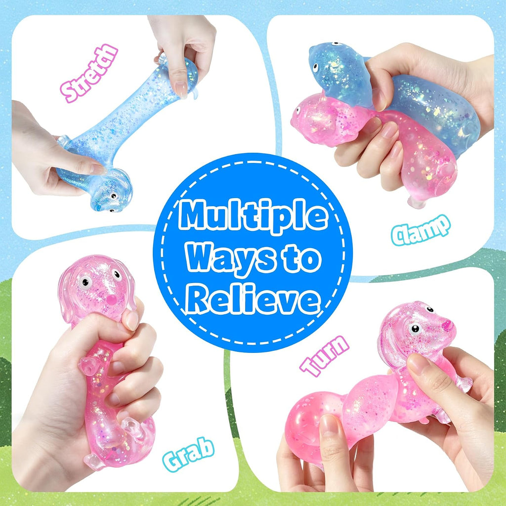 2 Pack Dachshund Squishy, Weiner Dog Squishy Glitter Dachshund Slow Rise Fidget for Anxiety Relief Stress Ball for Children and Adults Soft Squeeze Desk Gadget for Home Office Travel