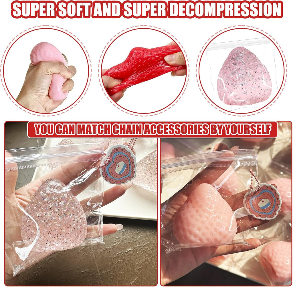 3Pcs Big Taba Squishies Strawberry, Cute Strawberry Squeeze Toys | Upgrade Fruit Squishies, Kawaii Sticky Stress Toy, Clear Fidget Toys, Valentines Gift for Kids, Girls Birthday Gift Ideas