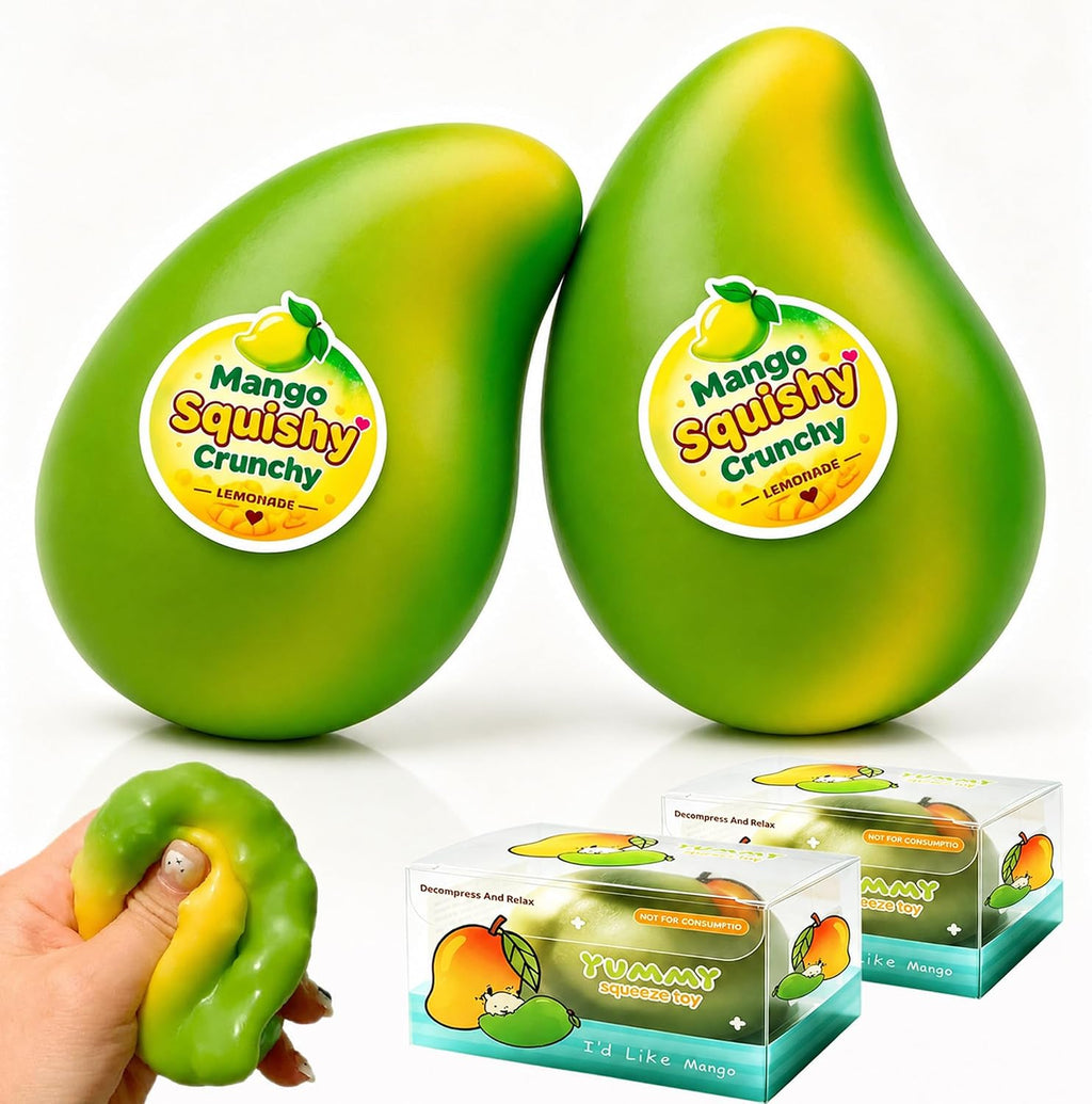 2Pcs Crunchy Mango Squishy Toy Slow Risin Sensory Stress Ball Desk Fidget | Soft Crunchy Slow Rebound Sensory Squeeze Ball for Focus Anxiety Relieffor Party Favors Birthday Gifts Kids Adults