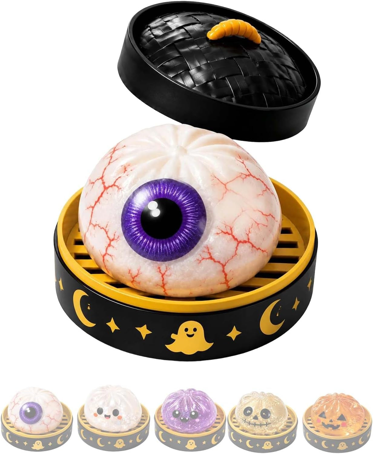 Halloween Spooky Ghost Dumpling,Colorful Dumplings Stress Balls with Food Steamer (Orange)