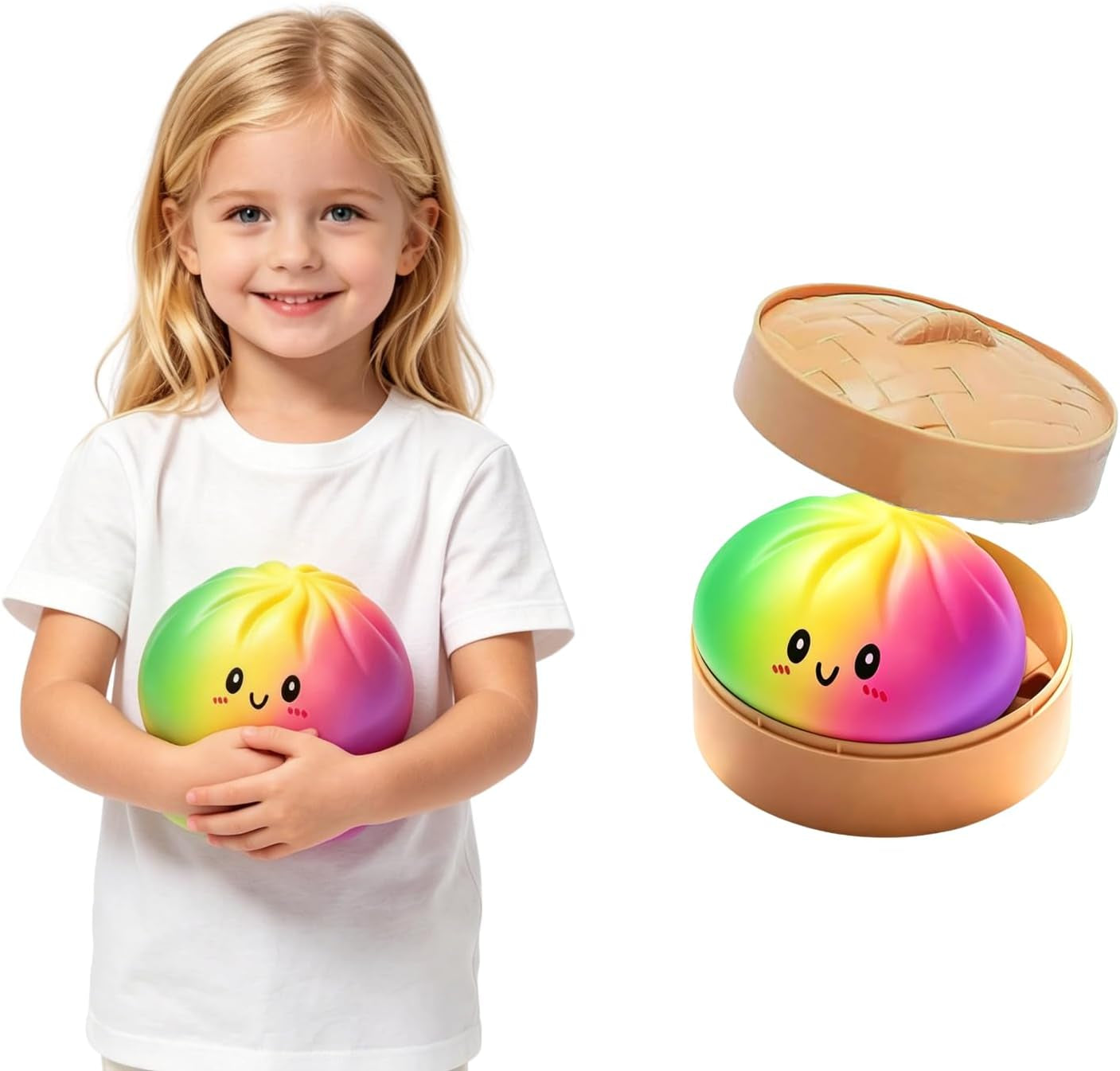 Giant Dumpling Cute Squishy Stress Ball,Jumbo Soft Slow Rising Dumpling Stress Ball,Large Dumpling Cute Squishy,Stress Relief Desk for Office Home Study Adults(Colorful L: 25Cm/10 Inch（No Basket）