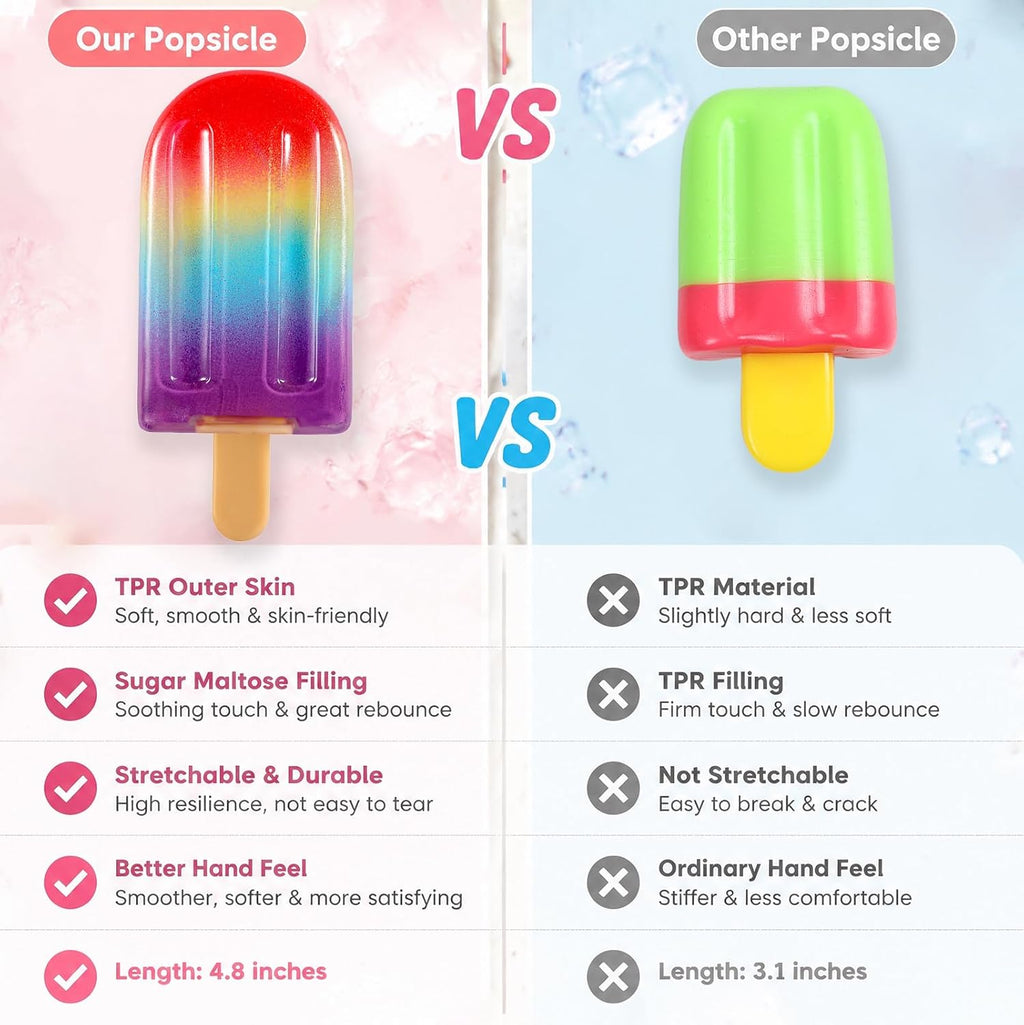 Popsicle Squishy Sugar Ice Cream Squishies Squeeze Toys | Slow Rising Texture,Leakproof Structure, Soft Tactile Feel for Kids Teens Adults Travel,Office Study & Summer Classroom Prize