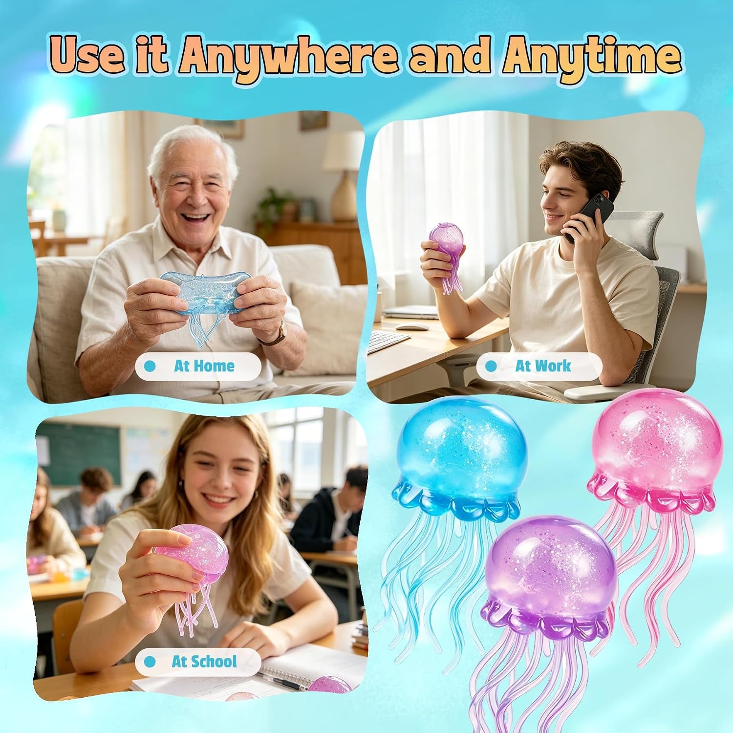 Jellyfish Squeeze Toy,2.16Inch Jellyfish Squishy Malt Filled Squishy Sensory Fidget Toy,Ultra Soft Moldable Slow Rise Stress Relief Toy for Adults Anxiety Relief(Blue)