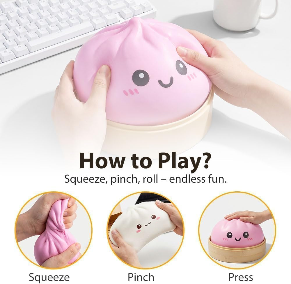 Giant Dumpling Cute Squishy Stress Ball,Jumbo Soft Slow Rising Dumpling Stress Ball,Large Dumpling Cute Squishy,Stress Relief Desk for Office Home Study Adults(Colorful L: 25Cm/10 Inch（No Basket）