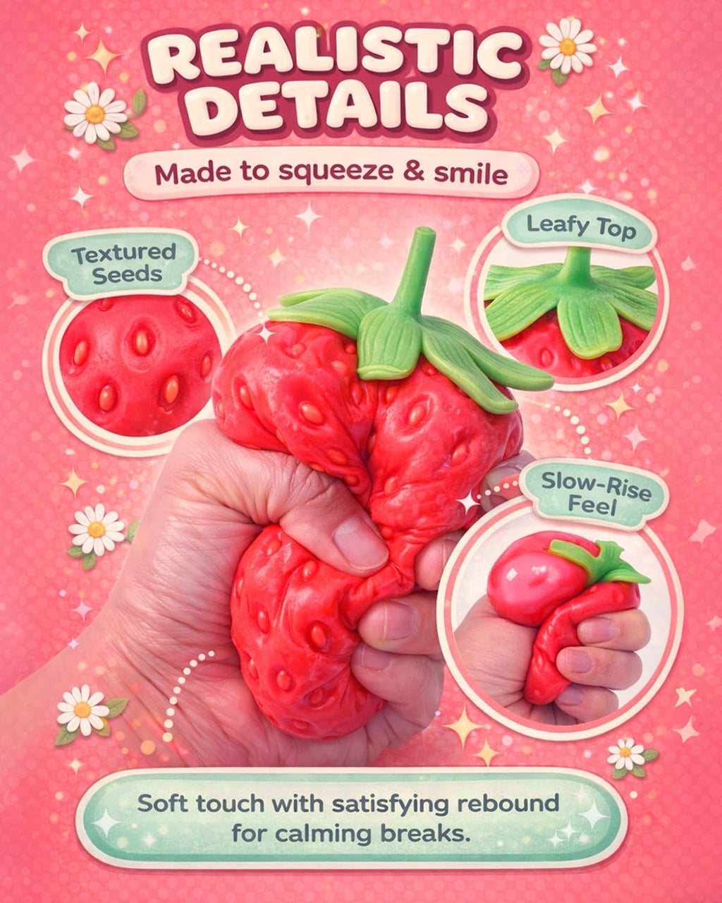 Strawberry Squishy, Realistic Strawberry Ball Relieve Stress and Anxiety,Party Favor Slow Rise Pressure Release Toy