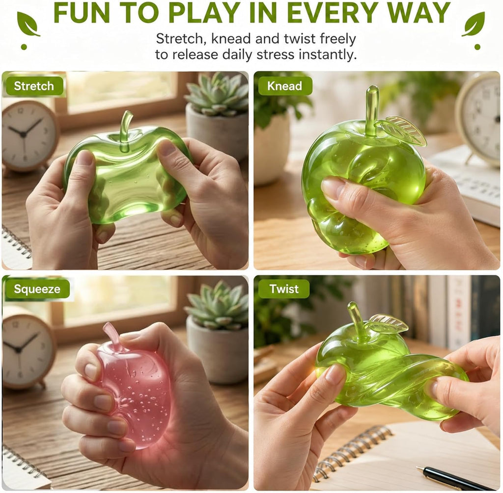 2Pcs Pink & Green Apple Squishy Toy, Cute Rebounding Fruit Stress Relief | Cute Pink & Green Apple Squishy Toy Set & Squishy Apple. Soft Flexible Rebounding Novelty Stress Toy for Anxiety Relief.
