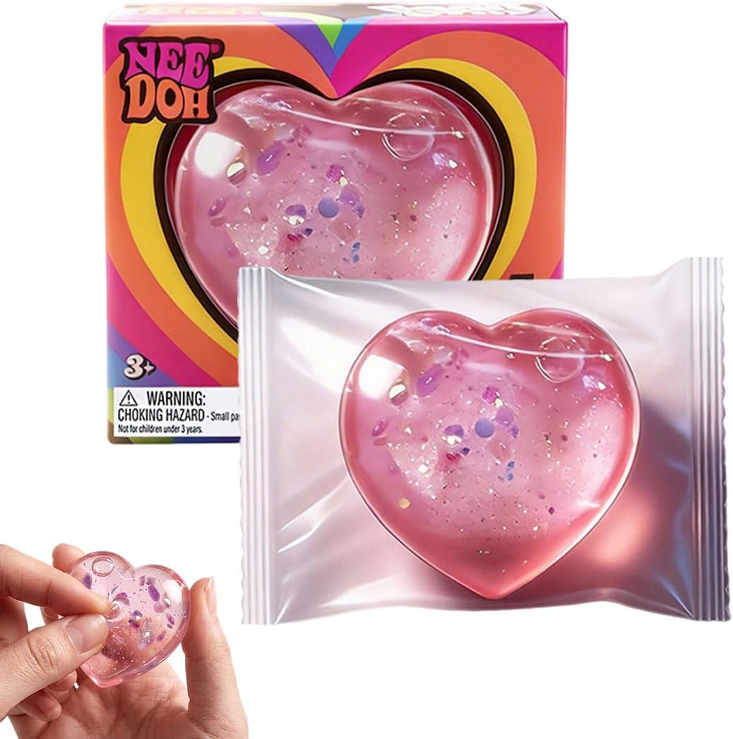 Glitter Squishies,Heart Stress Balls for Adults & Teens Soft Squishy Sensory Fidget Toys Great Stress Relief Gift & Stocking Filler (Pink)