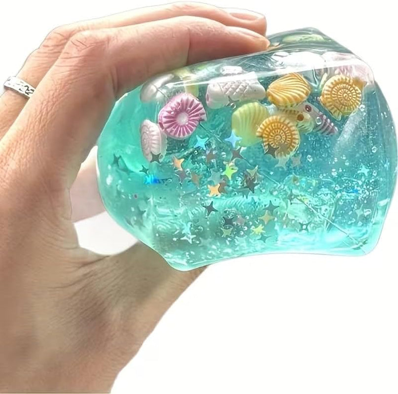 Ocean Ice Cube Squishy Glitter Squeeze Stress Balls – Soft Stretchy Squeeze Ball for Adults Anxiety Relief