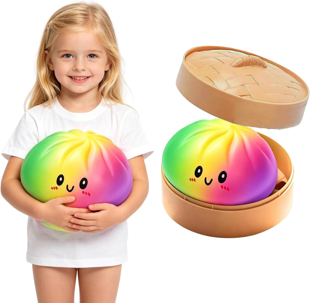 Giant Dumpling Cute Squishy Stress Ball,Jumbo Soft Slow Rising Dumpling Stress Ball,Large Dumpling Cute Squishy,Stress Relief Desk for Office Home Study Adults(Colorful L: 25Cm/10 Inch（No Basket）