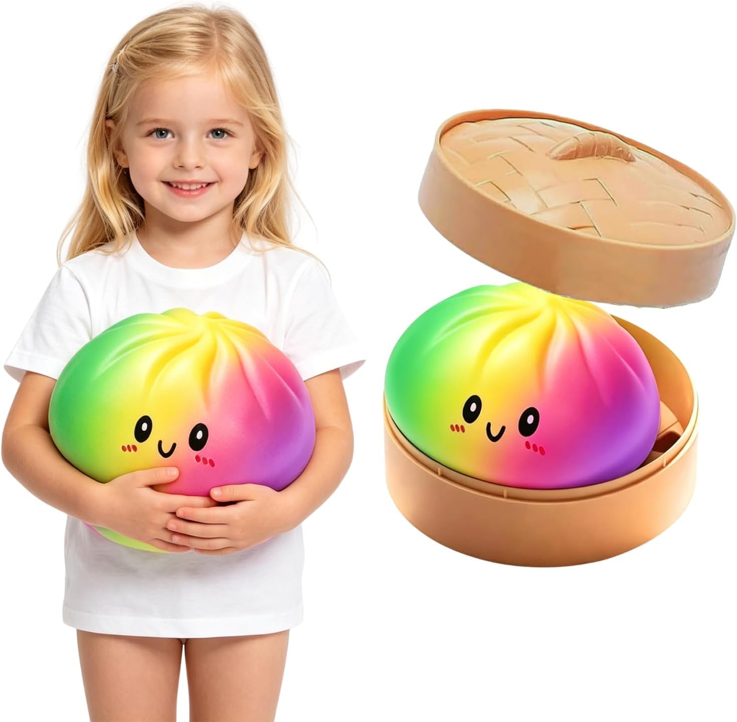 Giant Dumpling Cute Squishy Stress Ball,Jumbo Soft Slow Rising Dumpling Stress Ball,Large Dumpling Cute Squishy,Stress Relief Desk for Office Home Study Adults(Colorful L: 25Cm/10 Inch（No Basket）