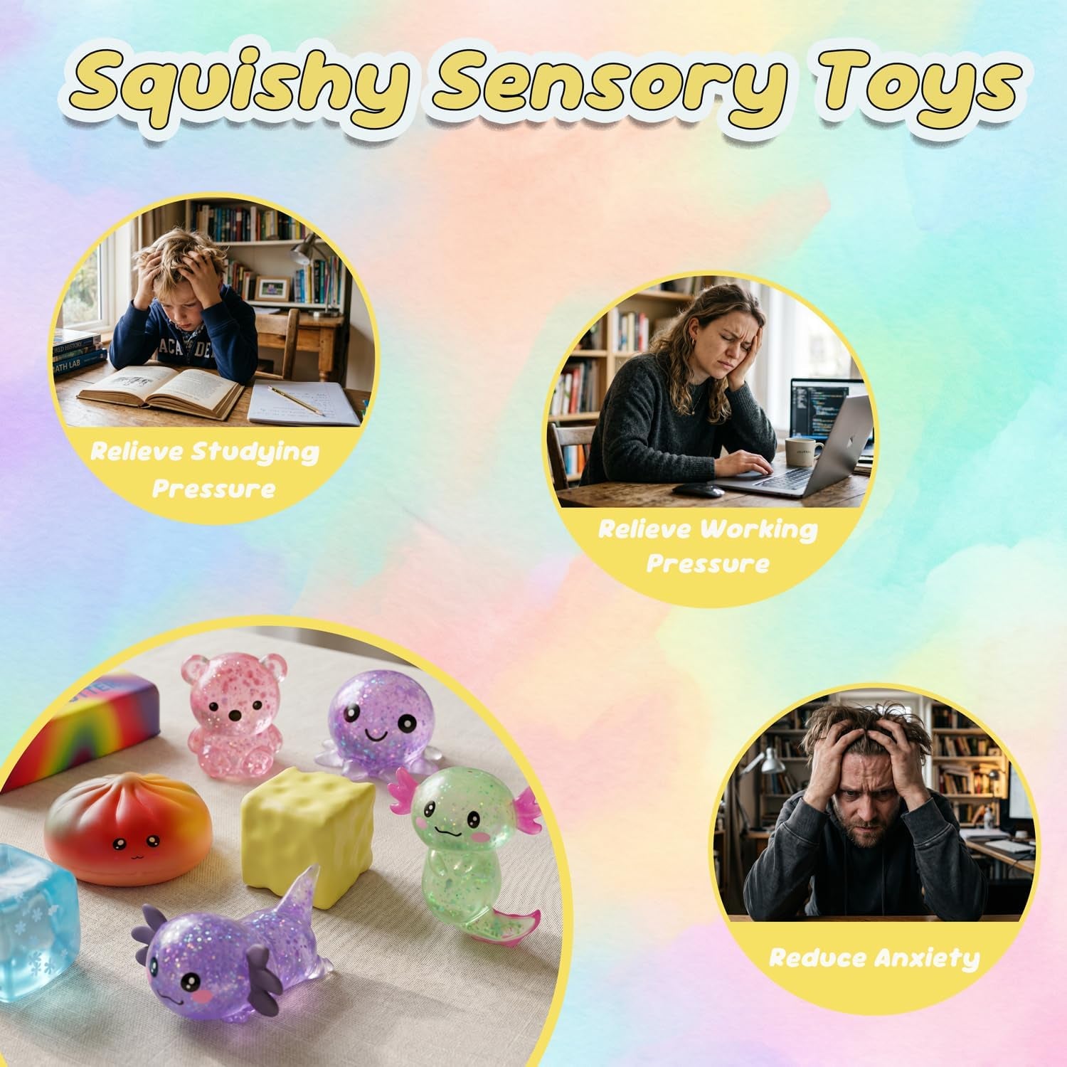 8Pack Squishy Fidget Toys for Kids Adults, Slow Rising Sensory Squeeze Toys | Soft Dumpling Squishy, Butter/Cheese Squishy, Fidget Toys Party Favors, Birthday Gifts, Classroom Prizes