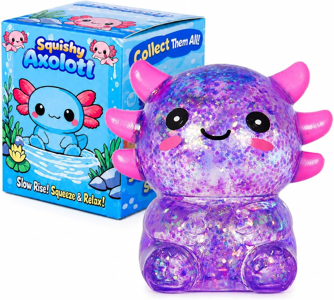 Axolotl Squishy Stress Ball, Soft TPR Slow Rising Squeeze Toy, Cute Axolotl Fidget Toy for Stress Relief, Anxiety Calming Sensory Toy for Kids Adults(Pink Seated Axolotl)