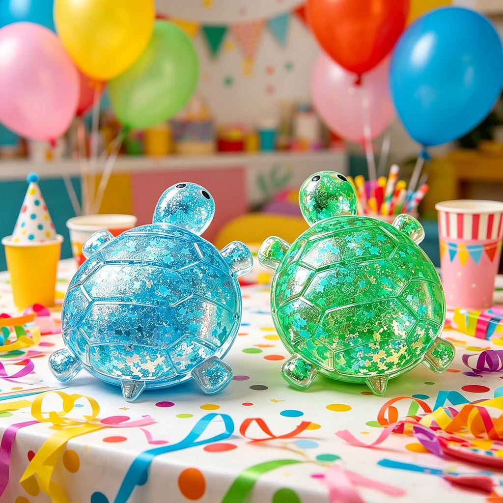 Glitter Turtle Squishies, Cute Soft Relaxing Stress Relief Squeezes, Colorful Turtle Stress Balls Gifts for Office Desk Suitable for Adult Use in Offices and Homes 2 Pack（Blue + Green）