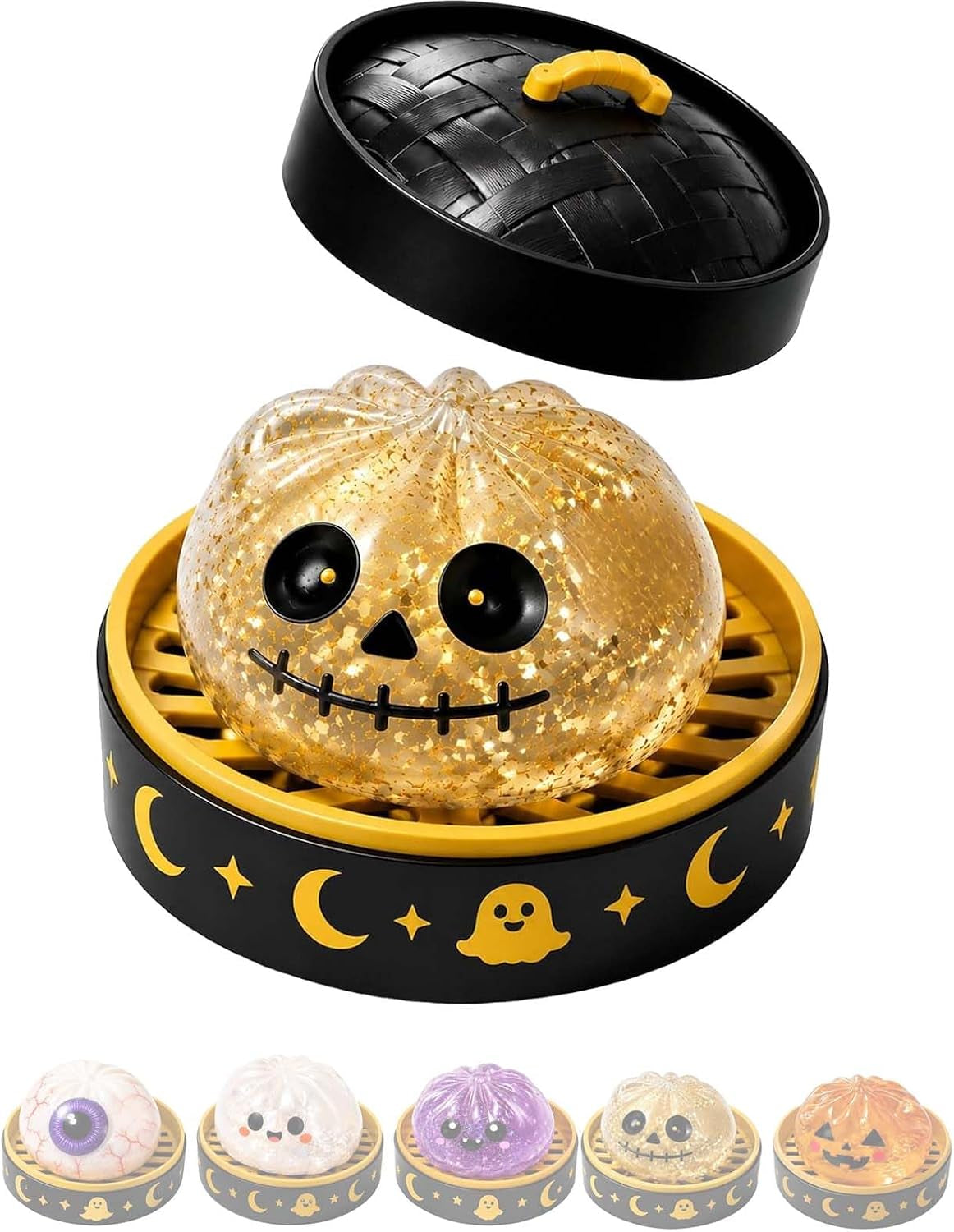 Halloween Spooky Ghost Dumpling,Colorful Dumplings Stress Balls with Food Steamer (Orange)