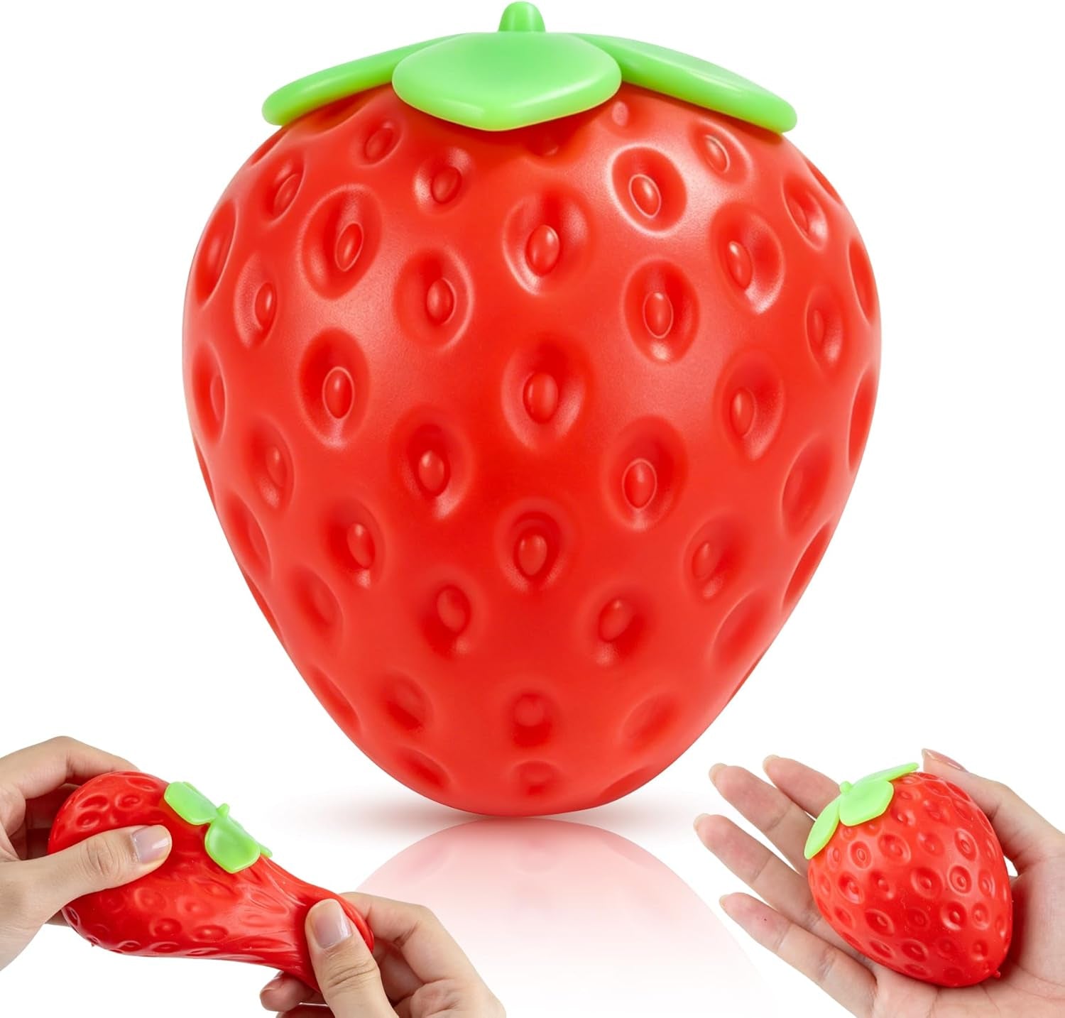 3Pcs Big Taba Squishies Strawberry, Cute Strawberry Squeeze Toys | Upgrade Fruit Squishies, Kawaii Sticky Stress Toy, Clear Fidget Toys, Valentines Gift for Kids, Girls Birthday Gift Ideas
