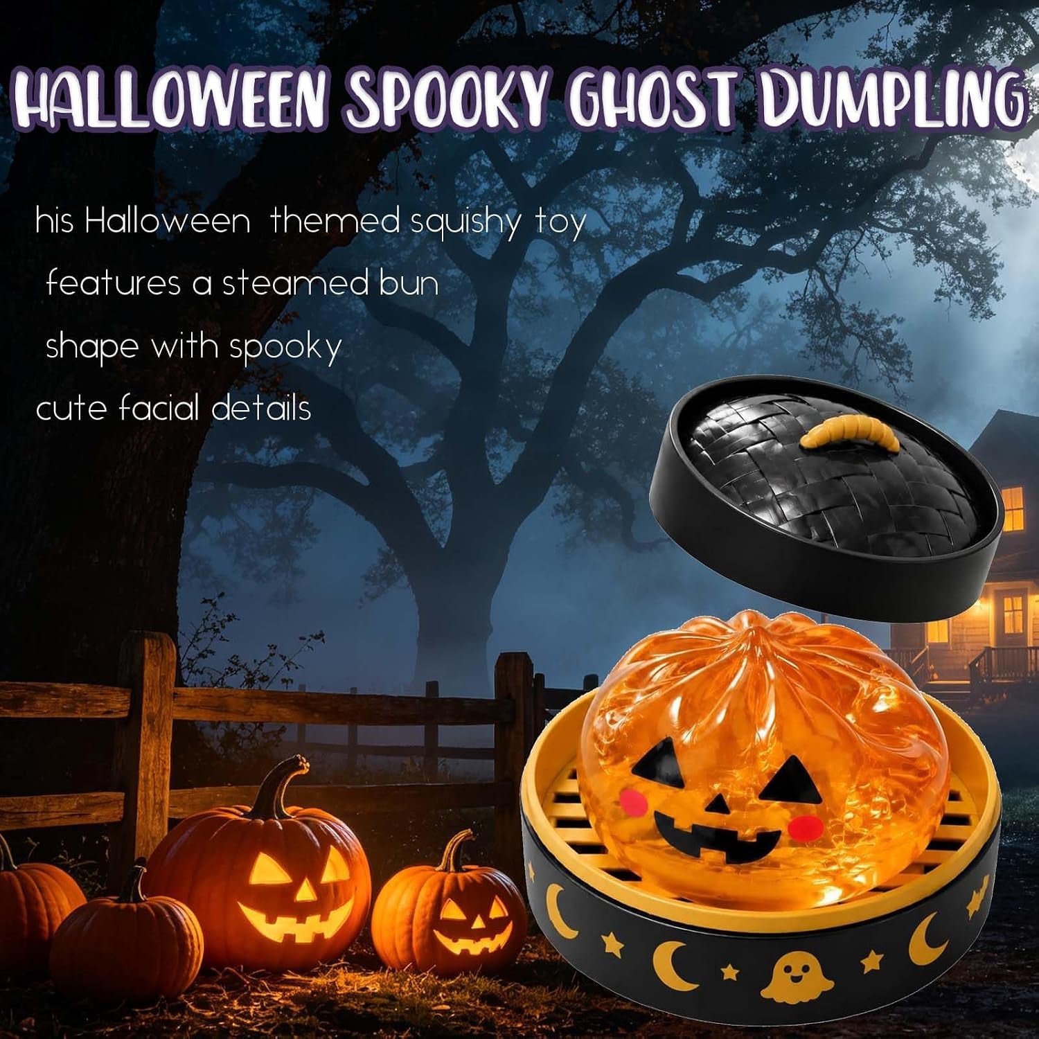 Halloween Spooky Ghost Dumpling,Colorful Dumplings Stress Balls with Food Steamer (Orange)