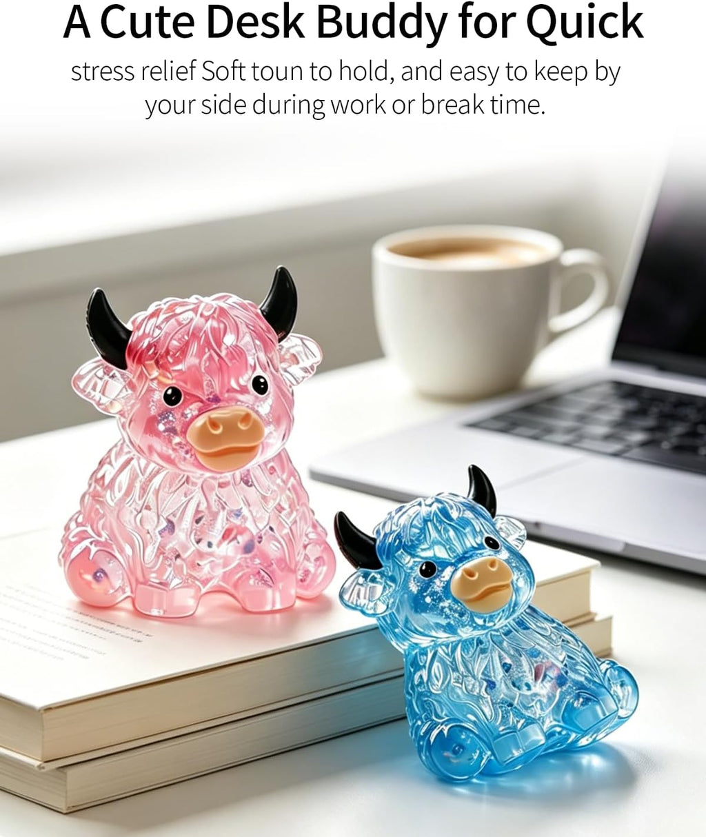 4PCS Highland Cow Squishy Fidget Toys,Glitter Squeeze Sensory Toys Ultra-Soft Slow Rising Stress Relief Anxiety Relief Desk Decor for Home and Office,Christmas Birthday Gift Party Favors