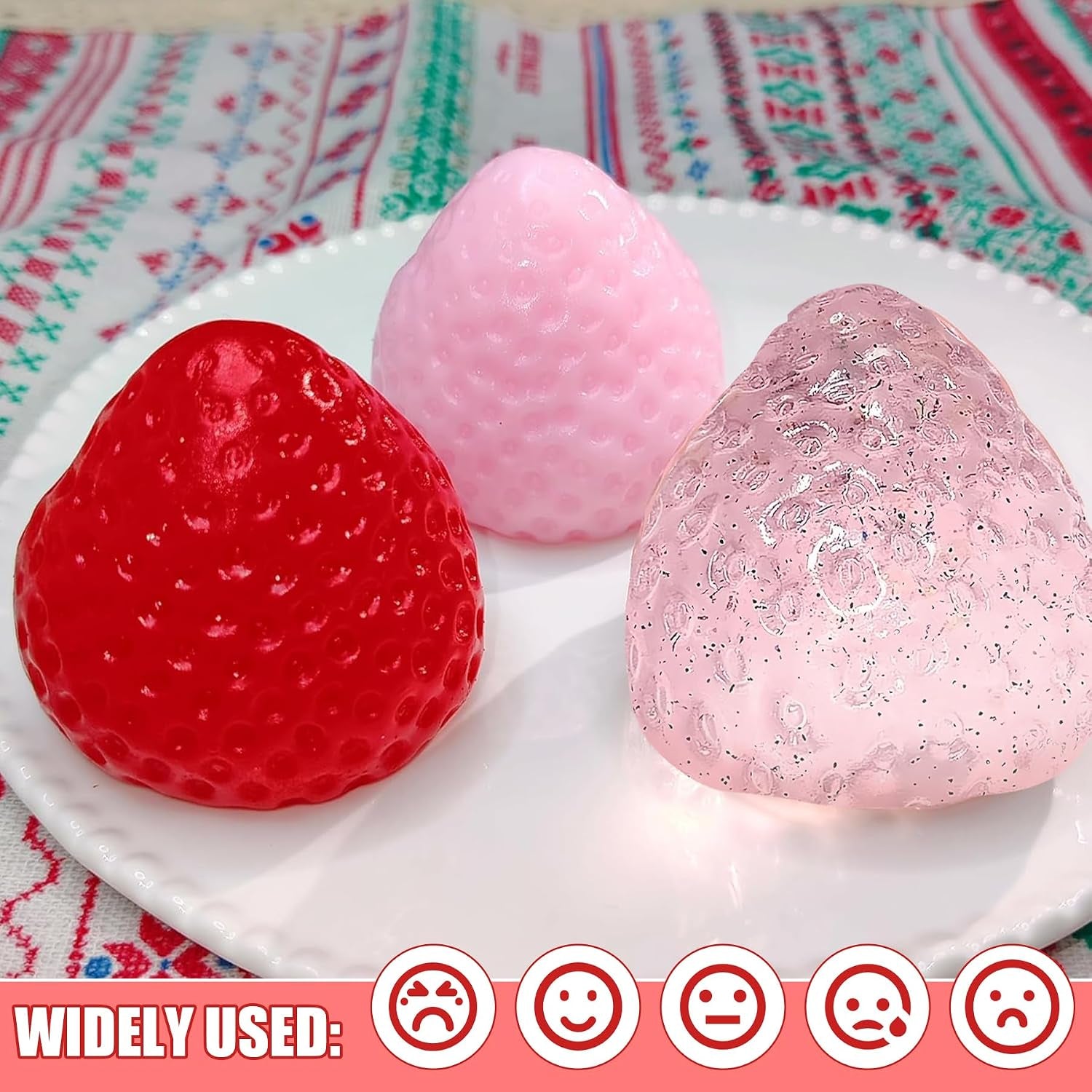 3Pcs Big Taba Squishies Strawberry, Cute Strawberry Squeeze Toys | Upgrade Fruit Squishies, Kawaii Sticky Stress Toy, Clear Fidget Toys, Valentines Gift for Kids, Girls Birthday Gift Ideas