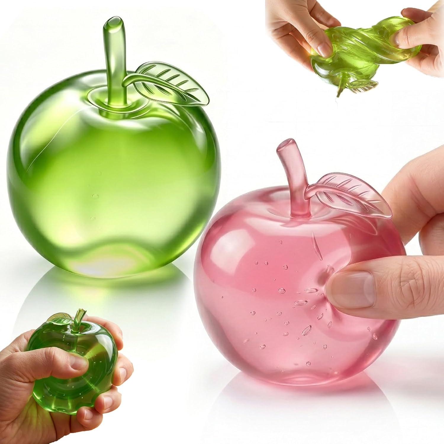 2Pcs Pink & Green Apple Squishy Toy, Cute Rebounding Fruit Stress Relief | Cute Pink & Green Apple Squishy Toy Set & Squishy Apple. Soft Flexible Rebounding Novelty Stress Toy for Anxiety Relief.