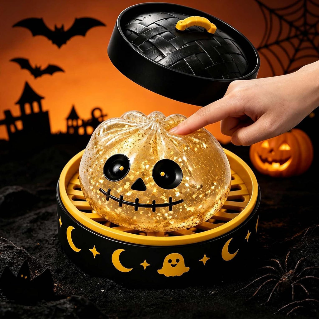 Halloween Spooky Ghost Dumpling,Colorful Dumplings Stress Balls with Food Steamer (Orange)
