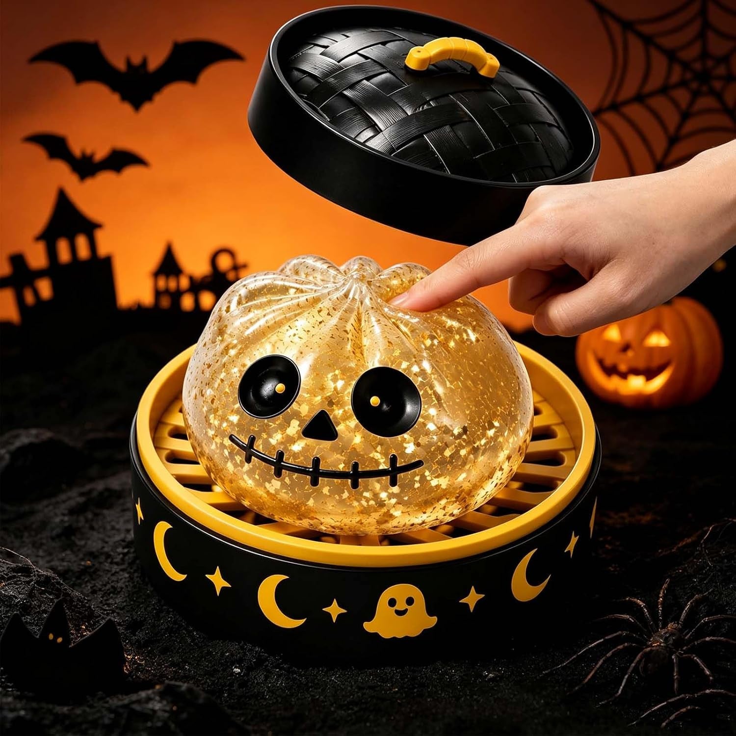Halloween Spooky Ghost Dumpling,Colorful Dumplings Stress Balls with Food Steamer (Orange)