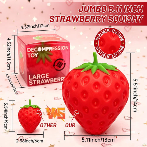 1Pcs 5.11 Inches Giant Strawberry Squishy,Strawberry Stress Ball(Red | Sensory Fidget Giant,Fruit Realistic Slow Rise Pressure Relief Toy,Adults Kids Gifts Party Favor