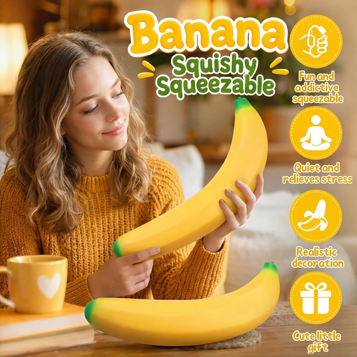 18In Giant Banana Squishy, 2026 New Jumbo Bannana Squishy Squeeze Toy, Slow Rising Soft Squishys Bananas Toys for Stress Relief