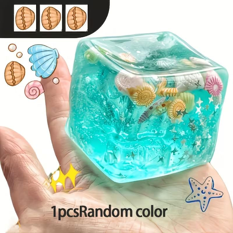 Ocean Ice Cube Squishy Glitter Squeeze Stress Balls – Soft Stretchy Squeeze Ball for Adults Anxiety Relief