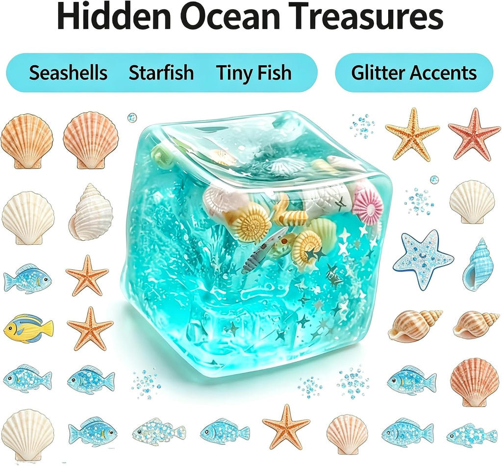 Ocean Ice Cube Squishy Glitter Squeeze Stress Balls – Soft Stretchy Squeeze Ball for Adults Anxiety Relief