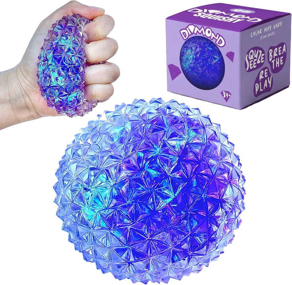 Premium Diamond Stress Ball, Odor-Free Slow Rise Cool Sensory Squishy Nice Squeeze Fidget Cute Toy - Easy to Clean - Durable - Gift-Ready - Children Safety Certificate & ASTM Certified 3+