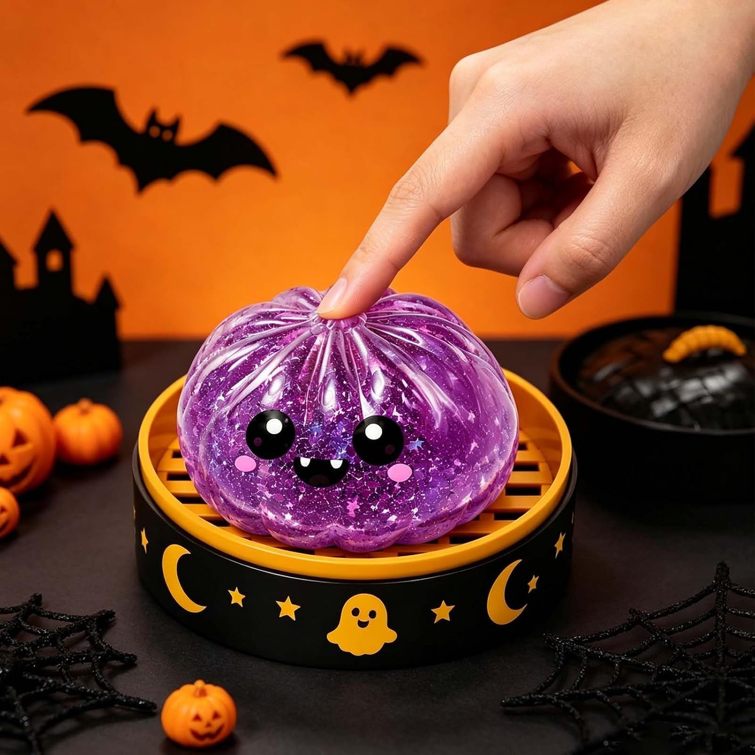 Halloween Spooky Ghost Dumpling,Colorful Dumplings Stress Balls with Food Steamer (Orange)