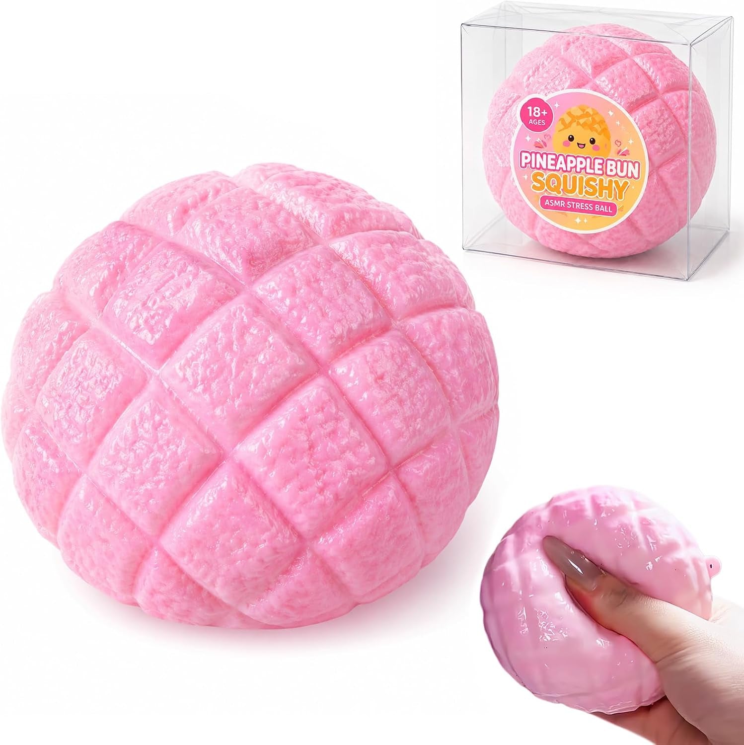 Crunchy Pineapple Bun Squishy - Bead Filled Squeeze Fidget Toy, Realistic Food Replica Design Sensory Squeeze Ball with Crunchy ASMR Feel for Adults，Pink
