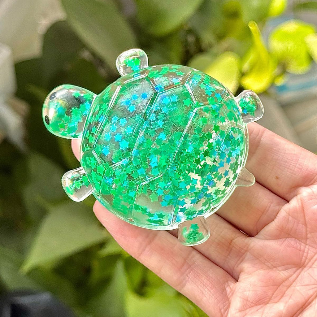 Glitter Turtle Squishies, Cute Soft Relaxing Stress Relief Squeezes, Colorful Turtle Stress Balls Gifts for Office Desk Suitable for Adult Use in Offices and Homes 2 Pack（Blue + Green）