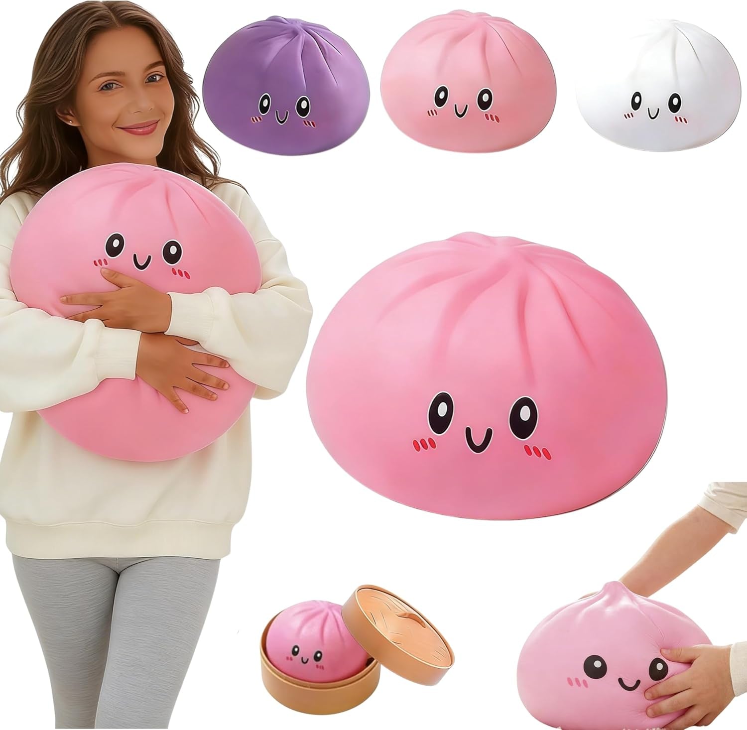 Giant Dumpling Cute Squishy Stress Ball,Jumbo Soft Slow Rising Dumpling Stress Ball,Large Dumpling Cute Squishy,Stress Relief Desk for Office Home Study Adults(Colorful L: 25Cm/10 Inch（No Basket）