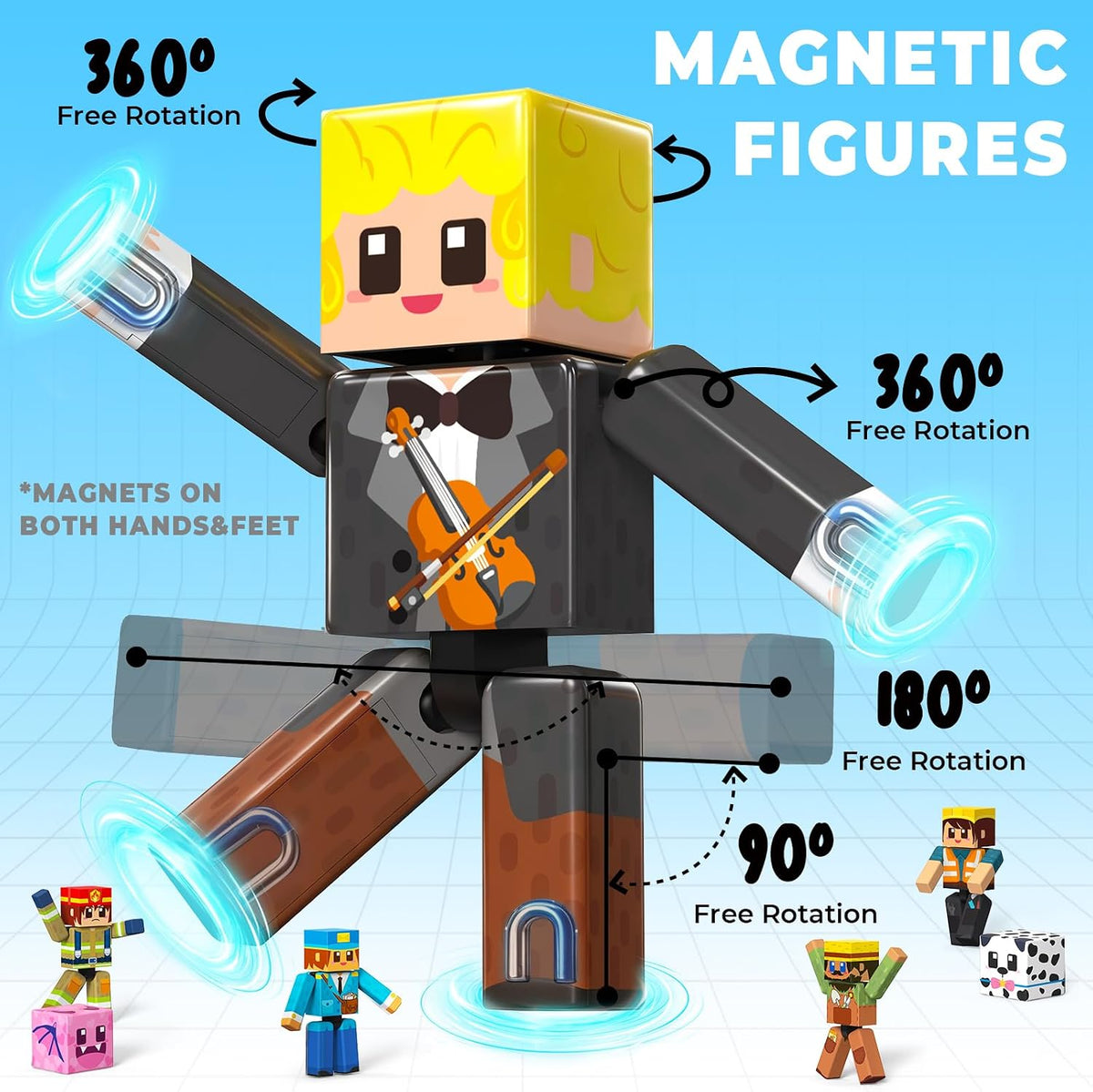 Unleash Imagination with 20 Pcs Magnetic Action Figures Playset - Creative Building Block City Toys for Kids 6+ with 360° Rotating Arms and Legs, Perfect Birthday Gift for Boys and Girls