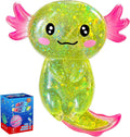 Axolotl Squishy Glitter Stress Relief Toy, Stretchy Axolotls Stress Ball, Relief Squishy Toys, Fidget Toys for Kids Youth Adult, Salamander Gift for Party Birthday Christmas (Blue)