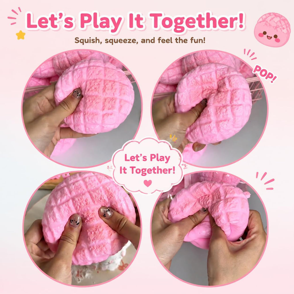 Crunchy Pineapple Bun Squishy - Bead Filled Squeeze Fidget Toy, Realistic Food Replica Design Sensory Squeeze Ball with Crunchy ASMR Feel for Adults，Pink