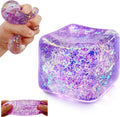 Glitter Cube Squishy Fidget Toys,Stress Sensory Purple Ice Cube Squishy Squeeze Toy for Adults,Stress Relief Toys for the Office,Unique Gift to Help Teens Improve Their Focus - Large 2" Cube