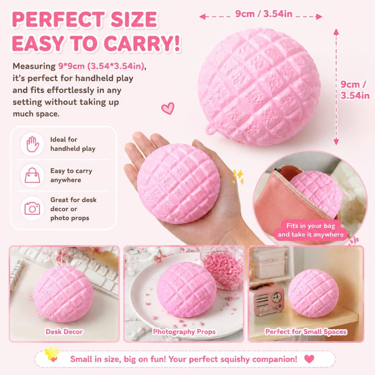 Crunchy Pineapple Bun Squishy - Bead Filled Squeeze Fidget Toy, Realistic Food Replica Design Sensory Squeeze Ball with Crunchy ASMR Feel for Adults，Pink