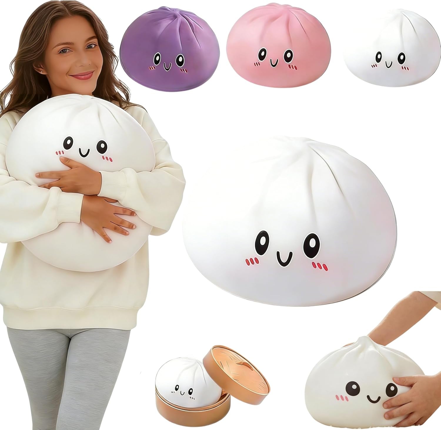 Giant Dumpling Cute Squishy Stress Ball,Jumbo Soft Slow Rising Dumpling Stress Ball,Large Dumpling Cute Squishy,Stress Relief Desk for Office Home Study Adults(Colorful L: 25Cm/10 Inch（No Basket）